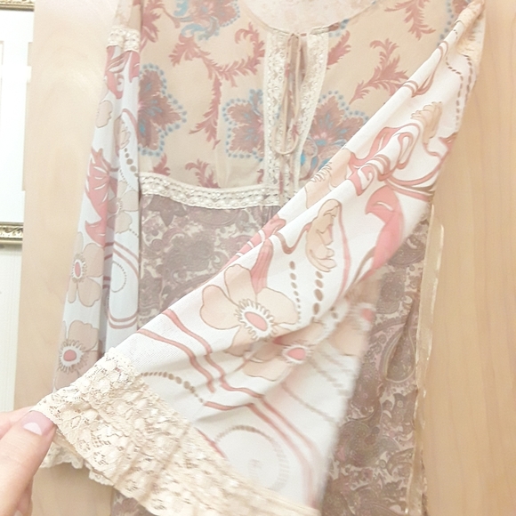 Pink Cream Boho Lace Paisley Top S - Picture 4 of 14